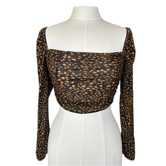 Topshop Ruched Animal Print Long Sleeve Crop‎ Top - Picture 2 of 8